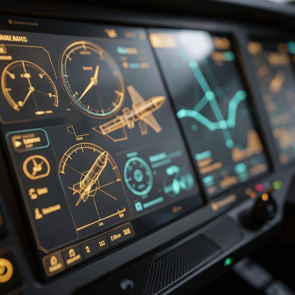 Futuristic Tactical Display with Trajectory and Metrics