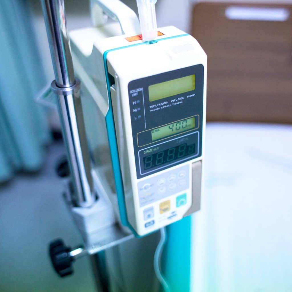 Infusion pump drip for patients in the hospital.