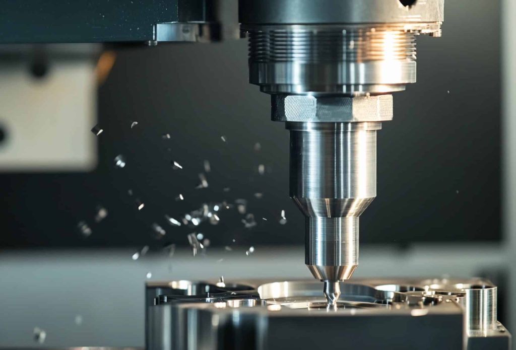 Cnc milling machine cuts metal piece in workshop Generative AI