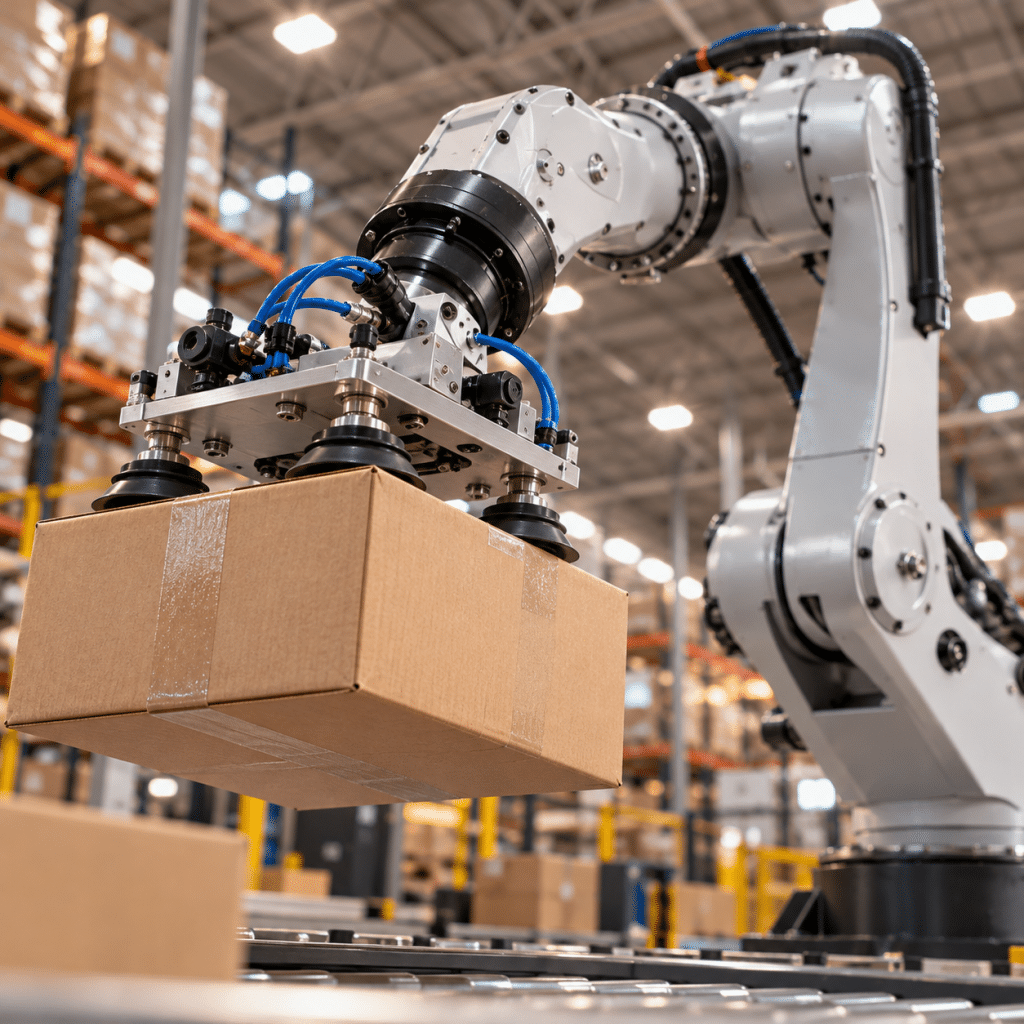 Robot end effector pneumatic lift package